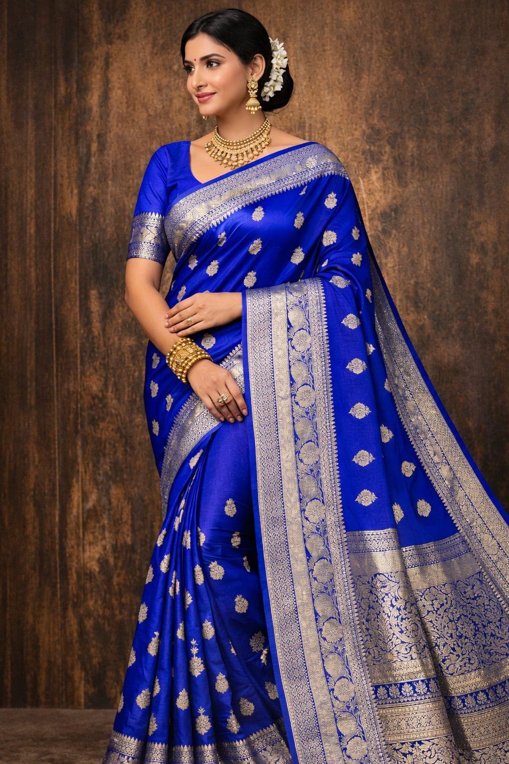 Kanjivaram Silk Saree – Royal Blue - sarees by The Dhaaga Tales